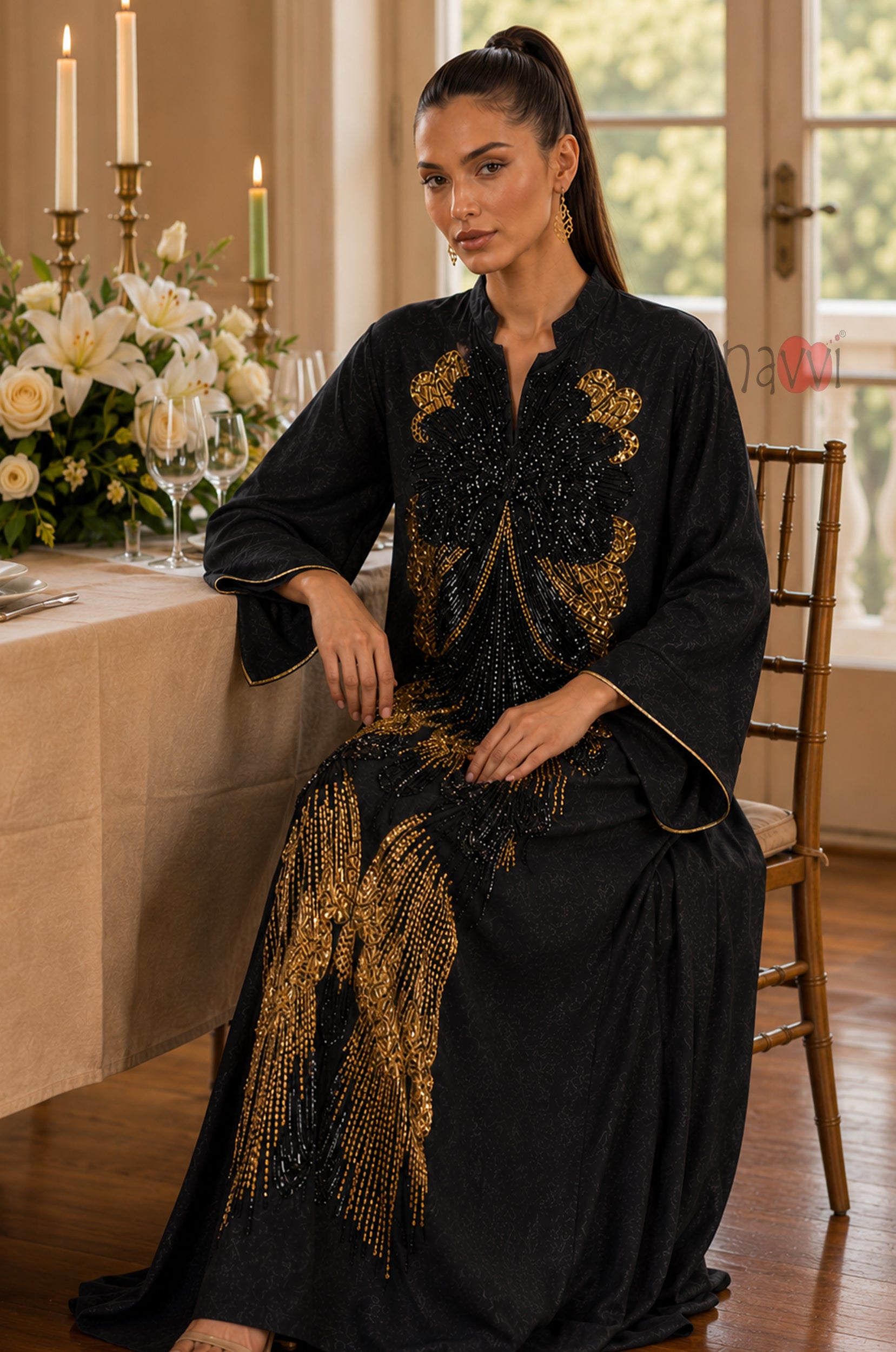 Noir Majesty Embroidered Kaftan