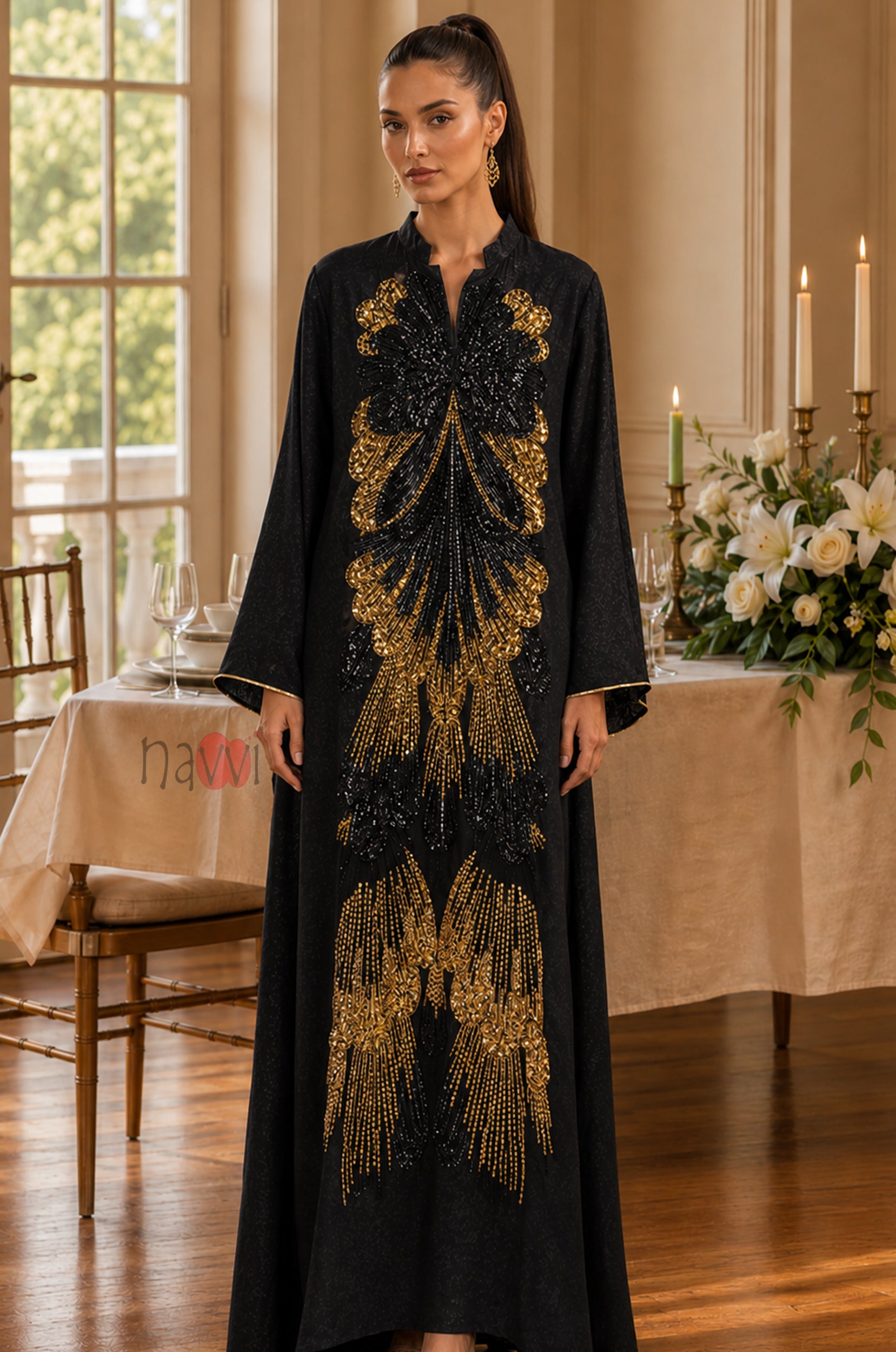 Noir Majesty Embroidered Kaftan