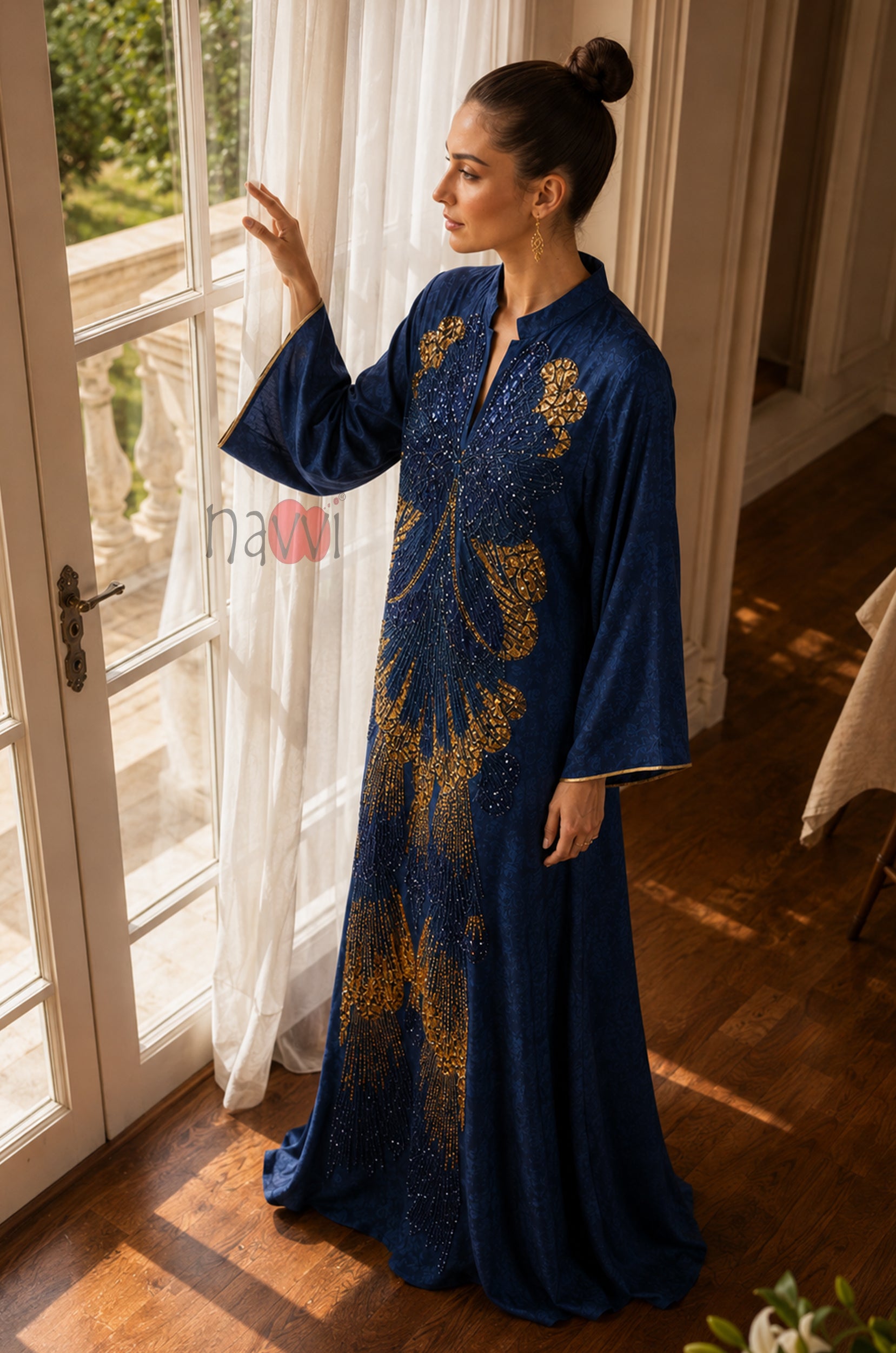 Sapphire Majesty Embroidered Kaftan