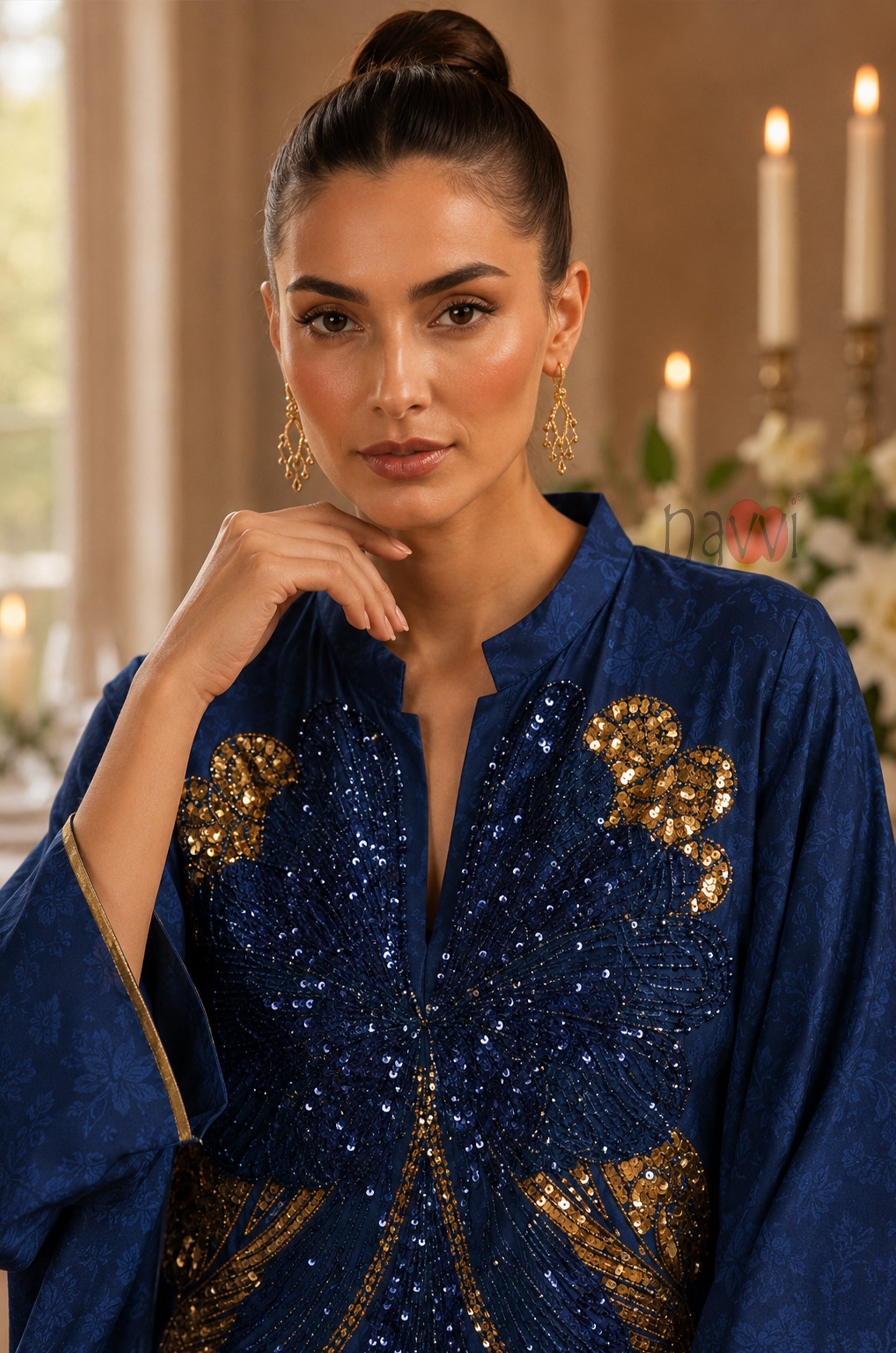 Sapphire Majesty Embroidered Kaftan