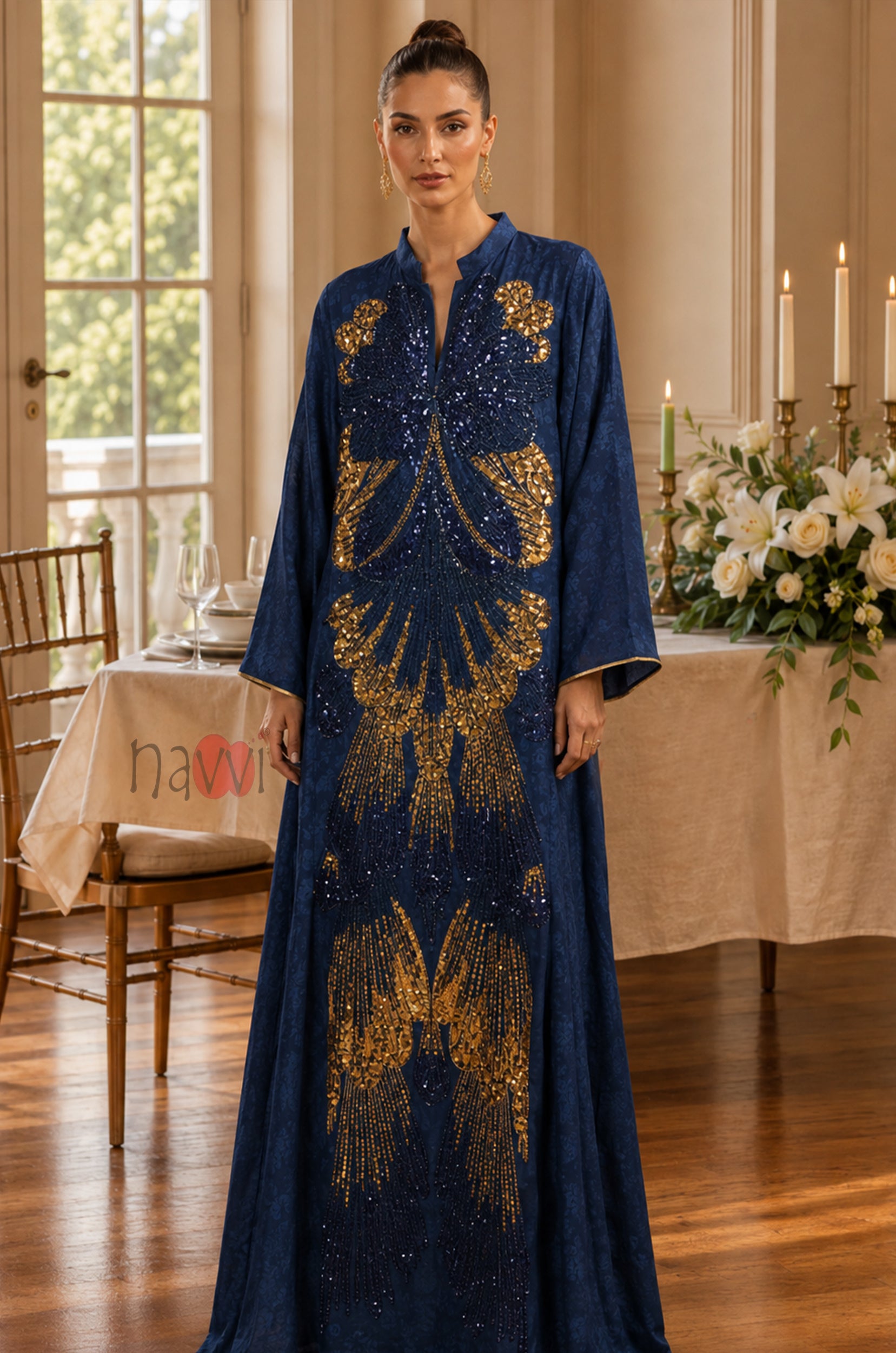 Sapphire Majesty Embroidered Kaftan