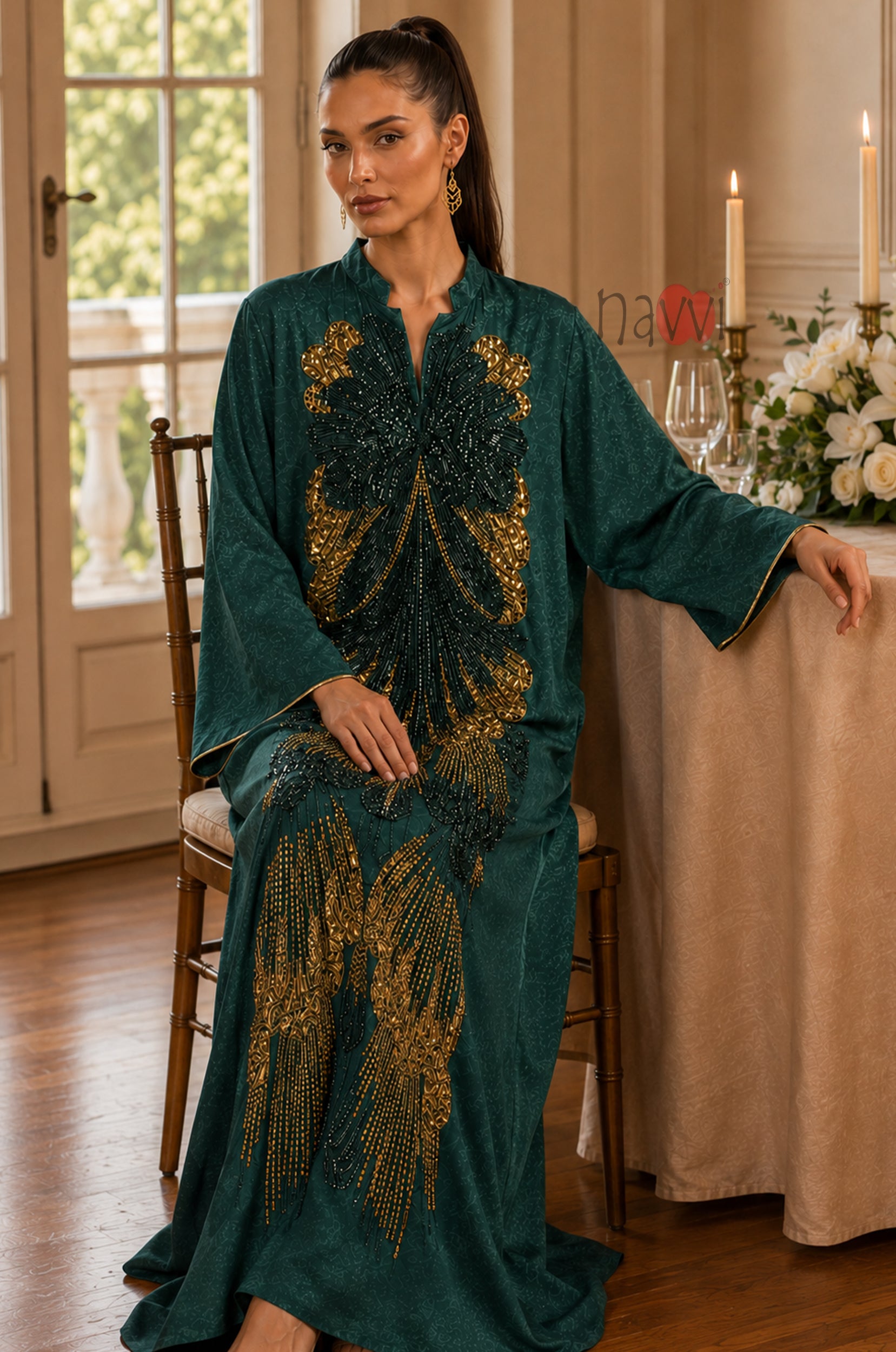Emerald Majesty Embroidered Kaftan