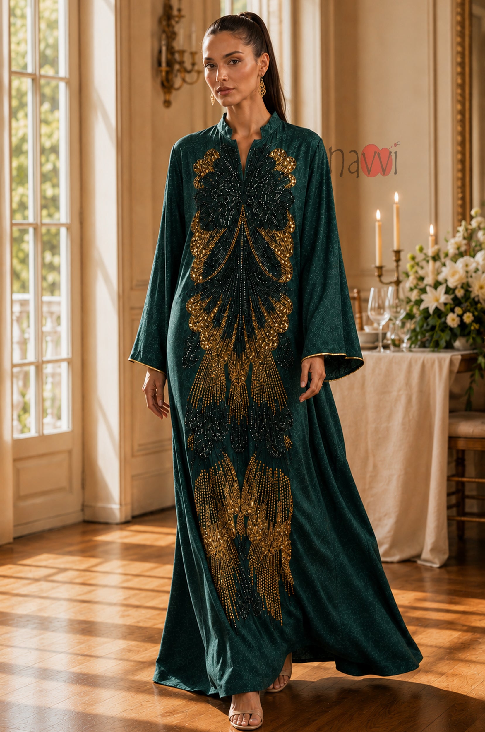 Emerald Majesty Embroidered Kaftan