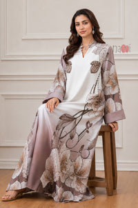 Taupe Blossom Printed Kaftan Dress