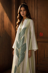 Sage Leaf Embroidered Kaftan Dress - Navvi.in
