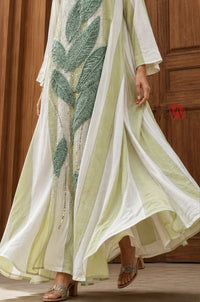 Sage Leaf Embroidered Kaftan Dress - Navvi.in