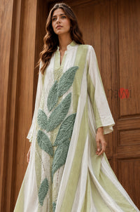 Sage Leaf Embroidered Kaftan Dress - Navvi.in
