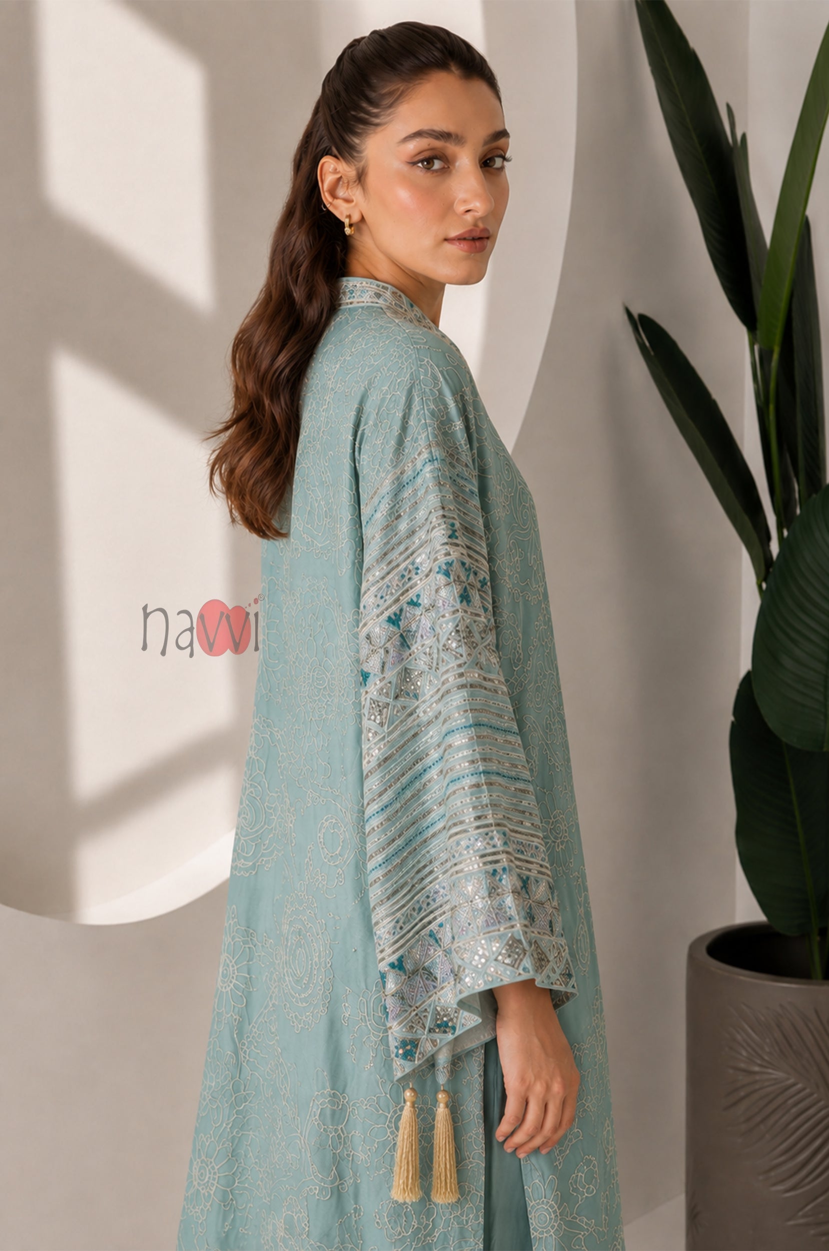 Seafoam Grace Embroidered Kaftan
