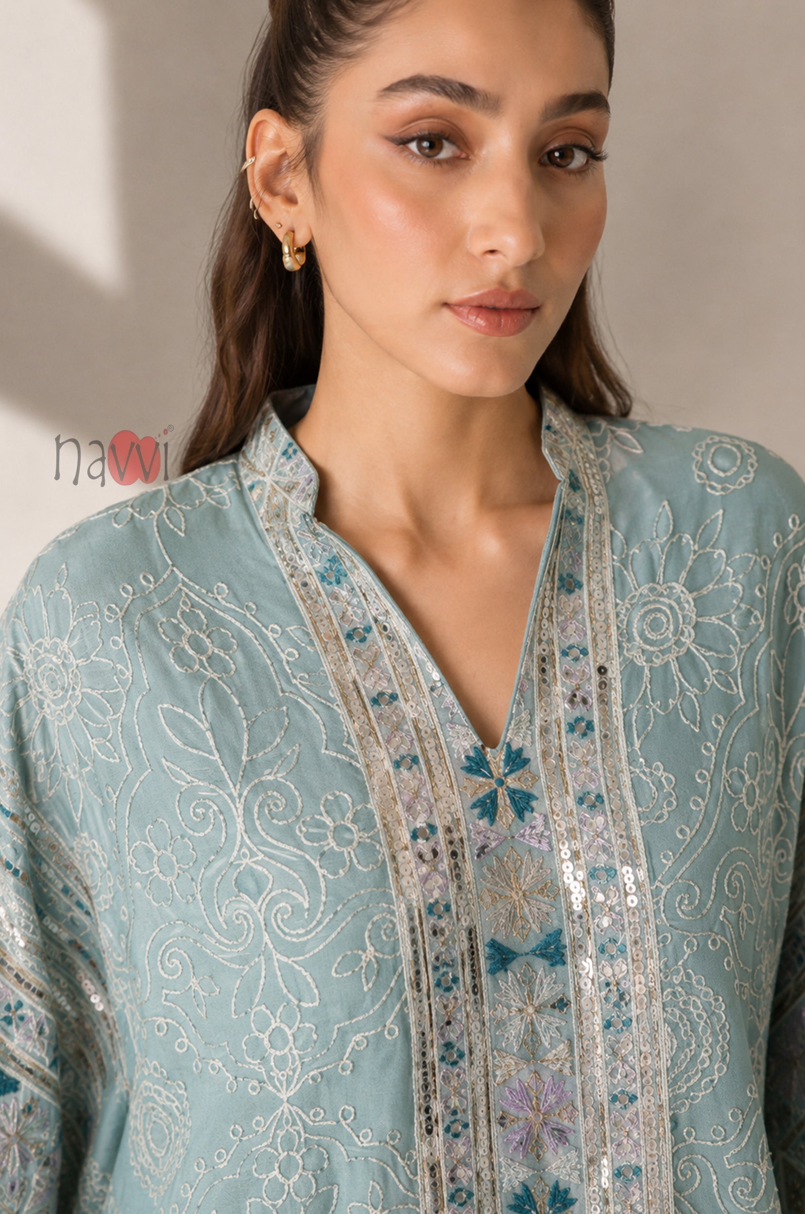 Seafoam Grace Embroidered Kaftan