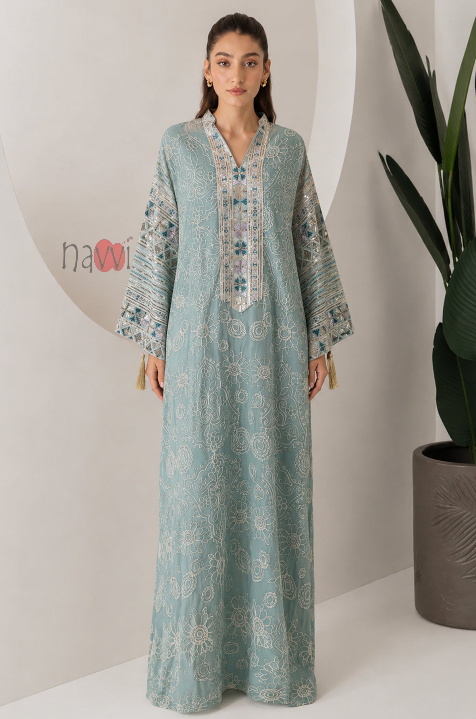 Seafoam Grace Embroidered Kaftan