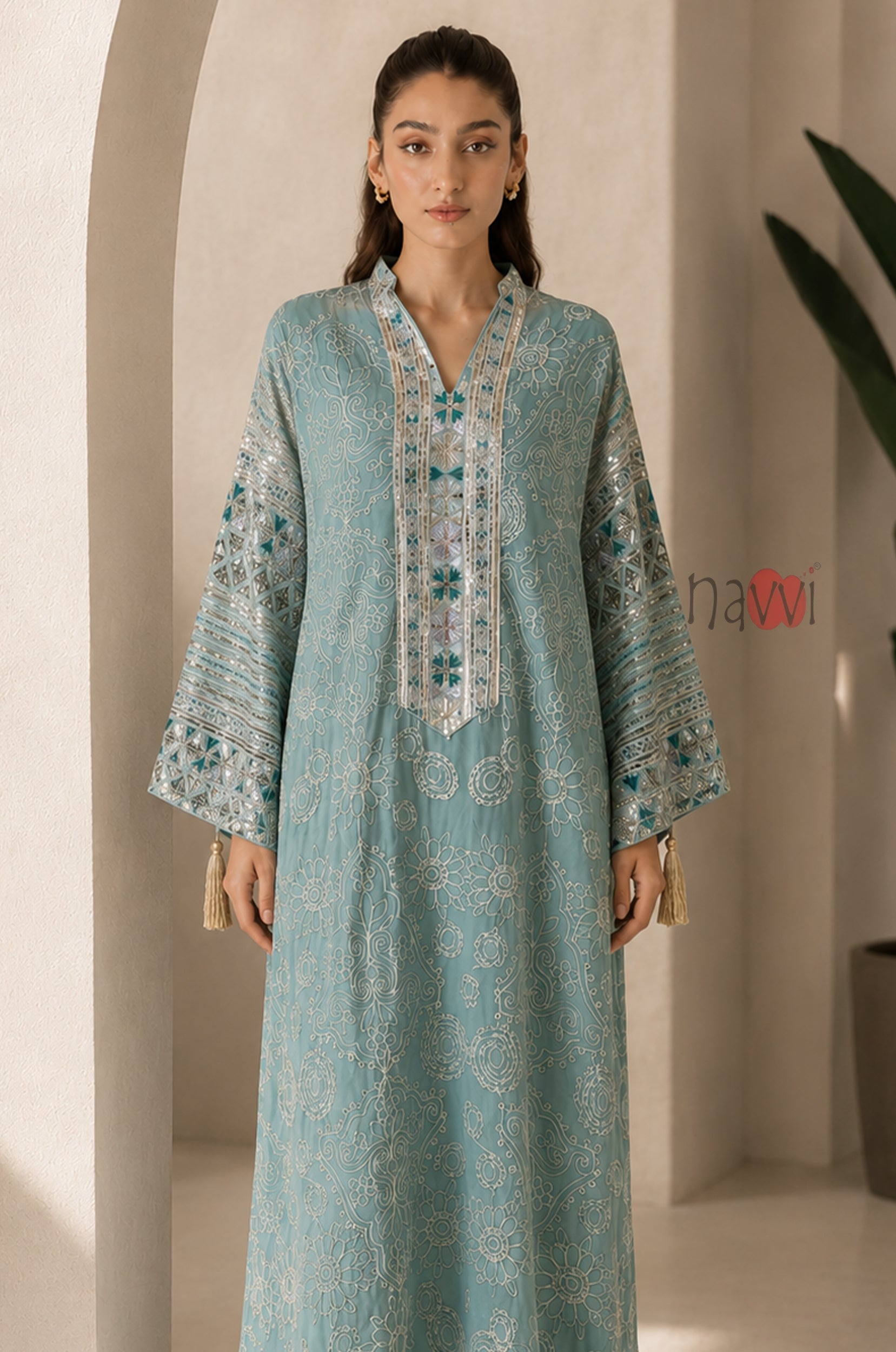 Seafoam Grace Embroidered Kaftan