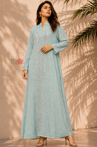 Leaf Luxe Embroidered Flared Dress