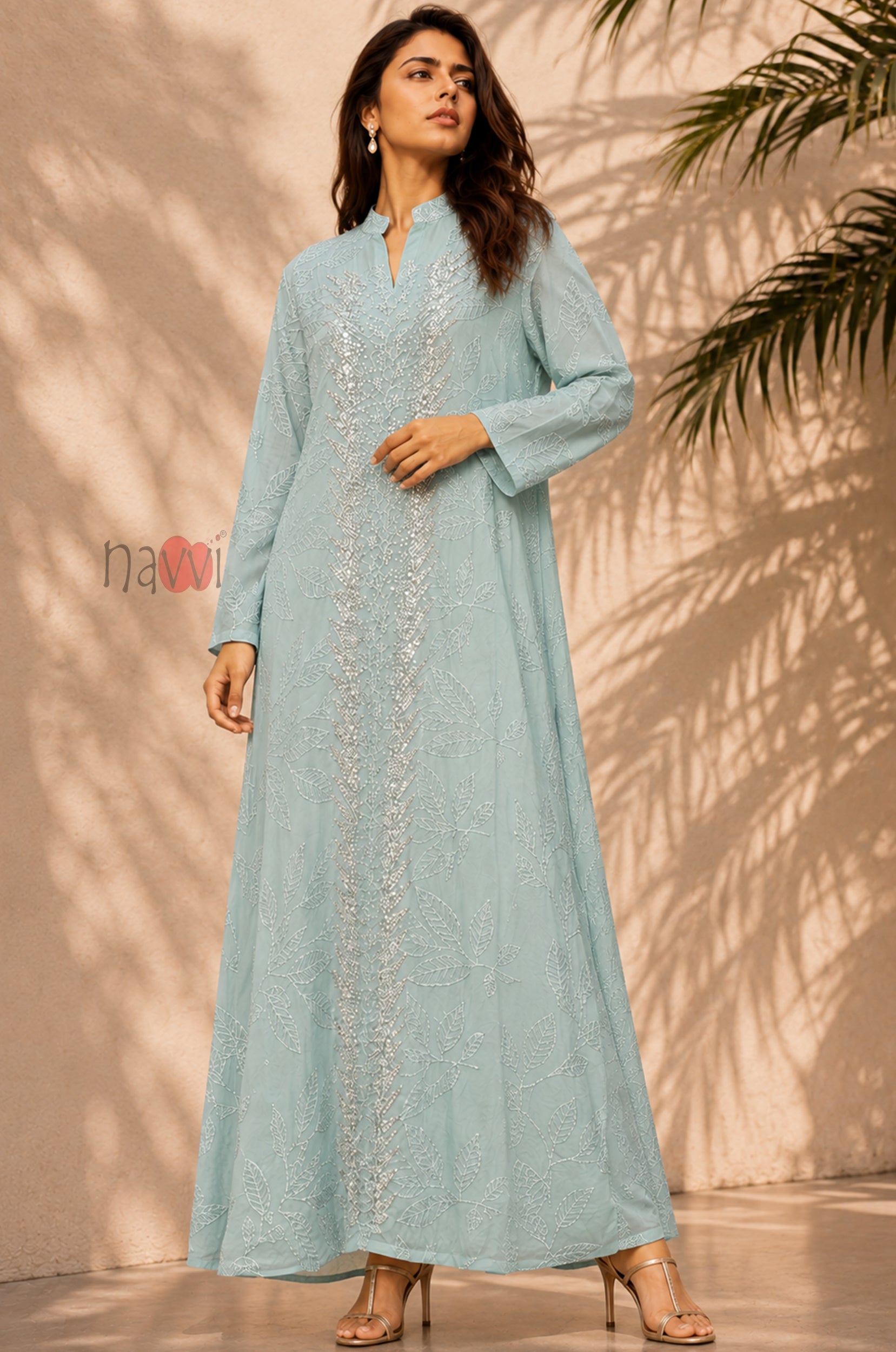 Leaf Luxe Embroidered Flared Dress