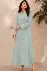 Leaf Luxe Embroidered Flared Dress