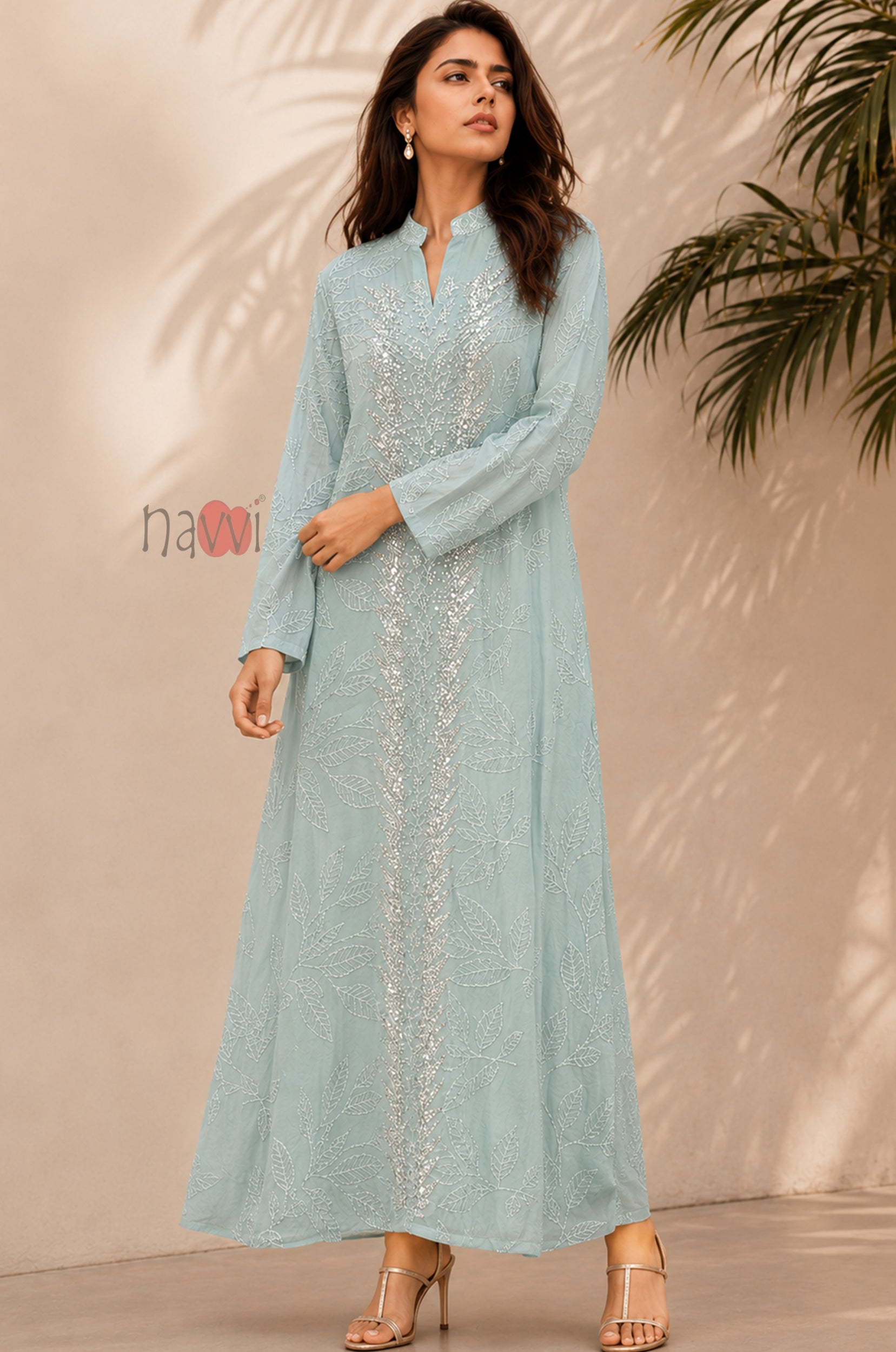 Leaf Luxe Embroidered Flared Dress