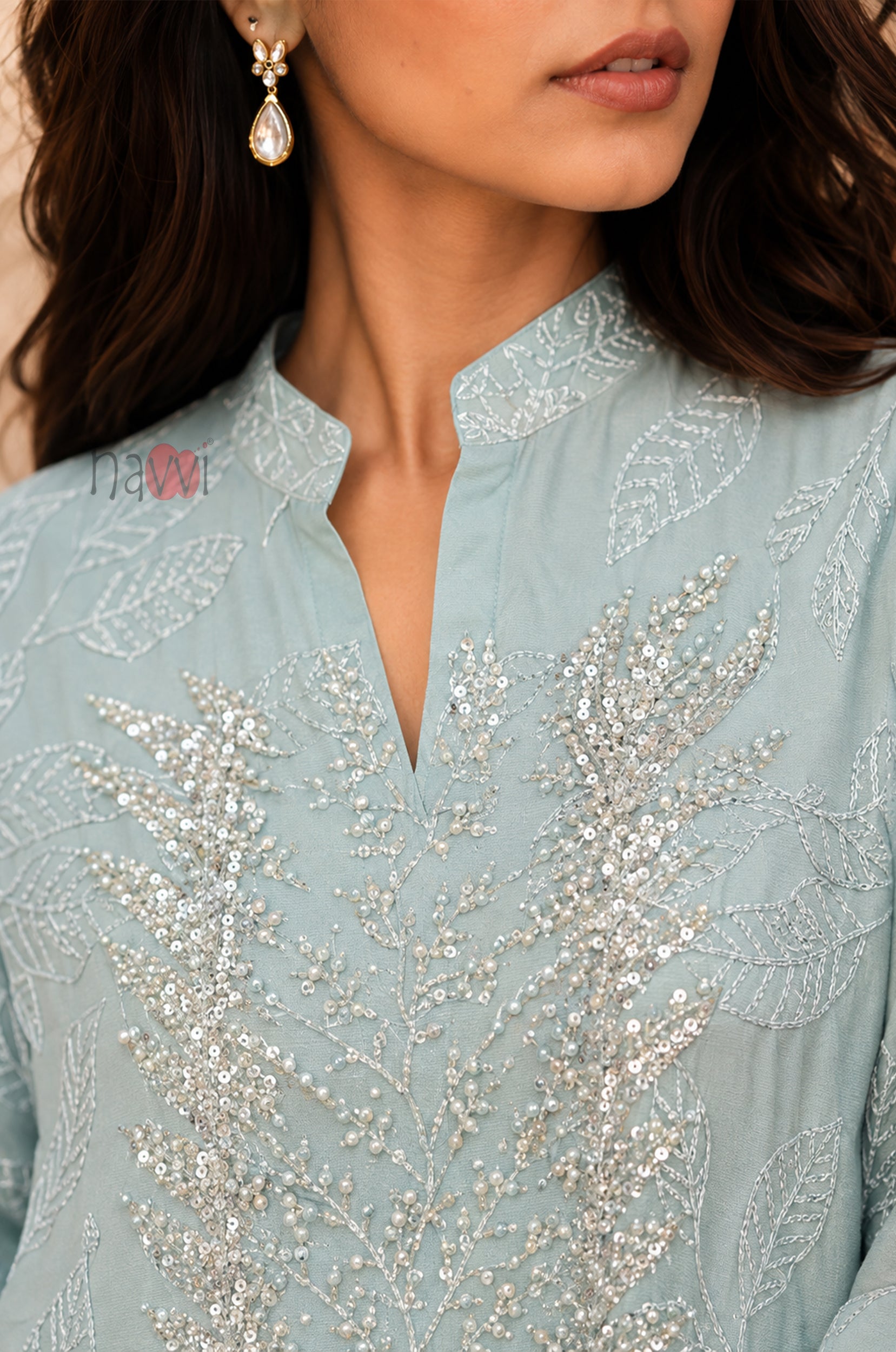 Leaf Luxe Embroidered Flared Dress