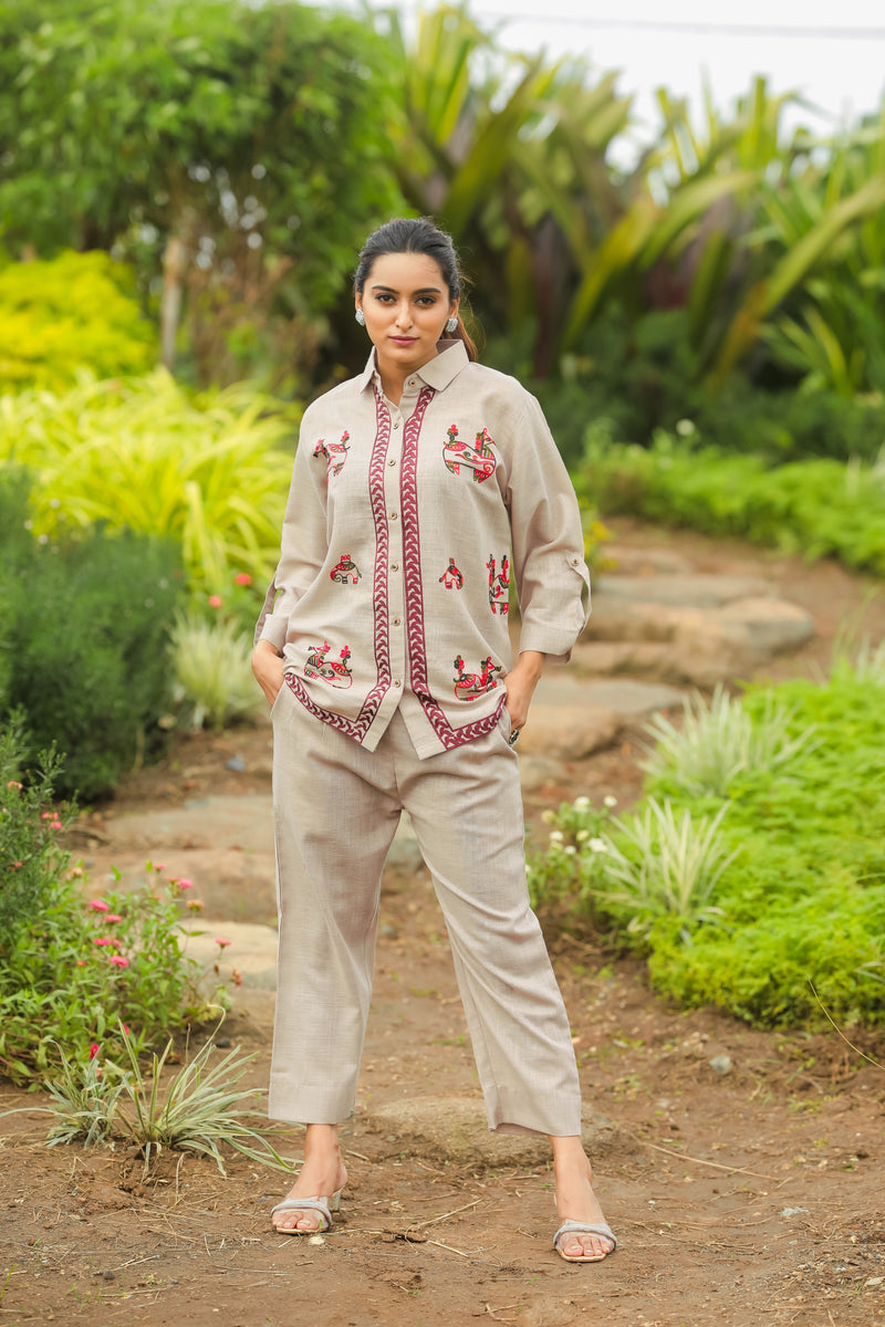 Elephant Embroidery Linen Co-Ord Set