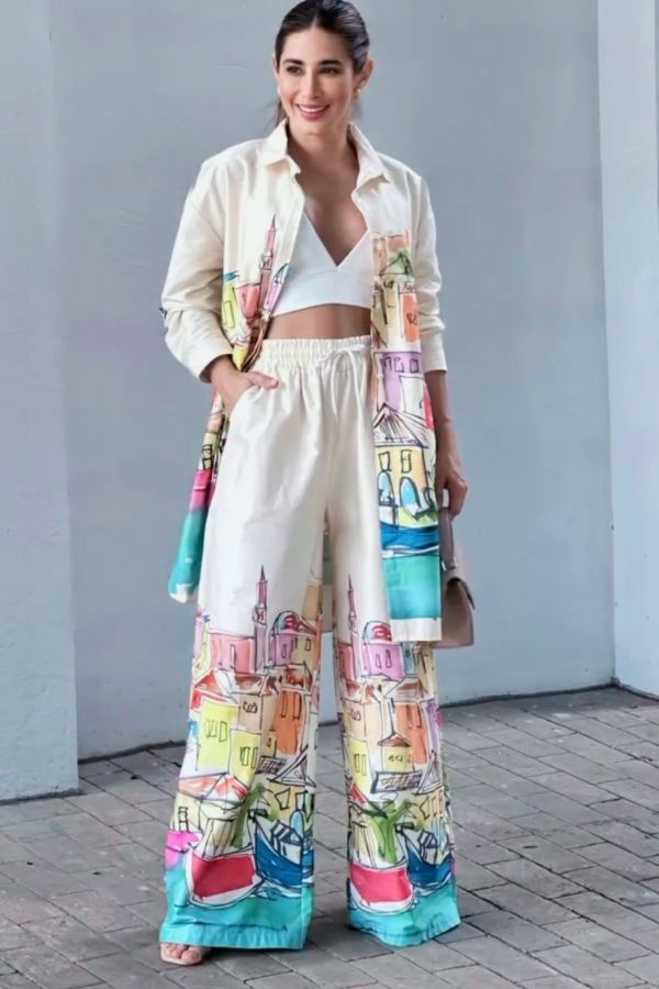 White Digital Printed Co-Ord Set With Matching Pants