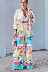 White Digital Printed Co-Ord Set With Matching Pants