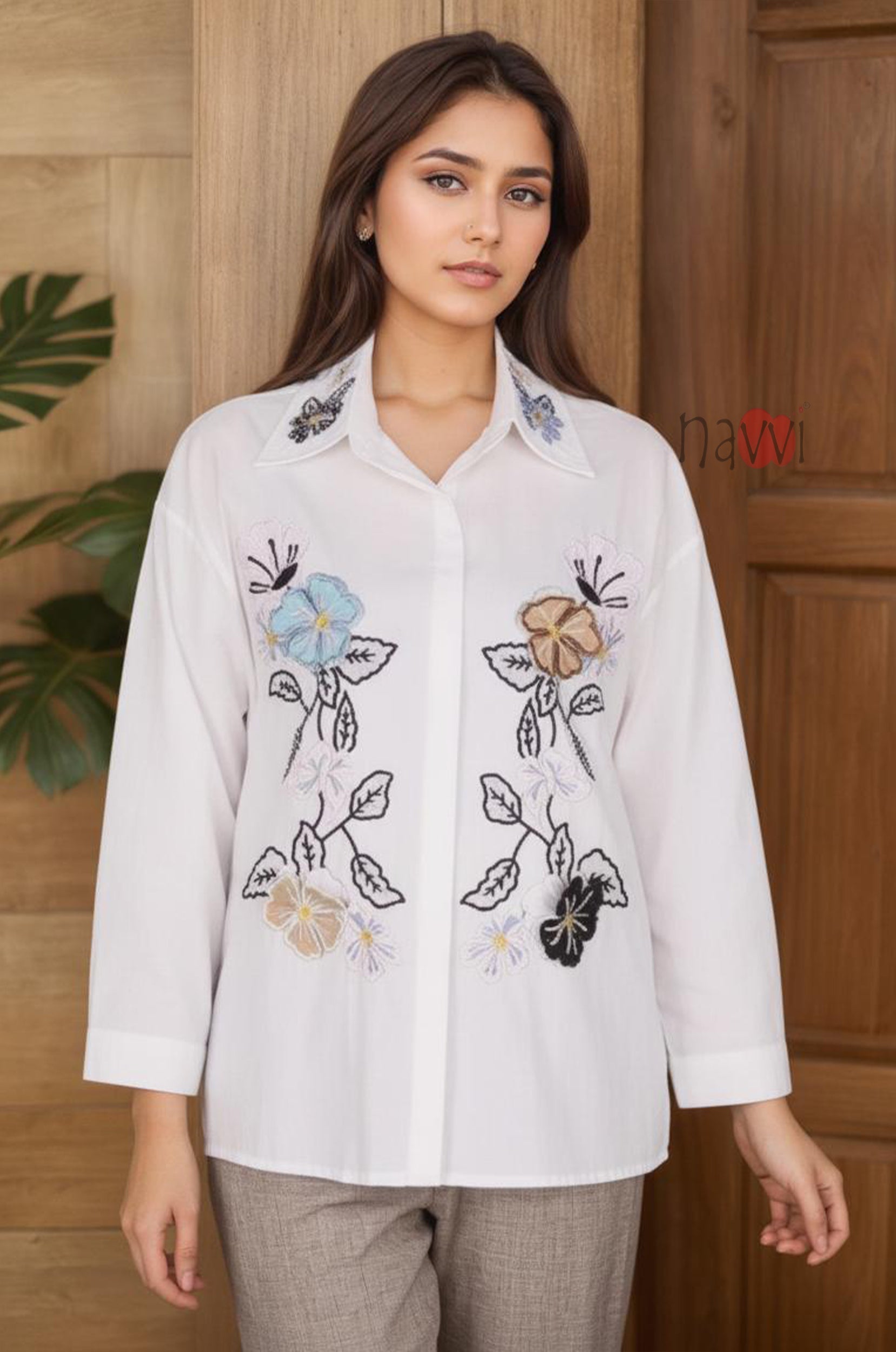 Floral Whisper Embroidered Linen Shirt