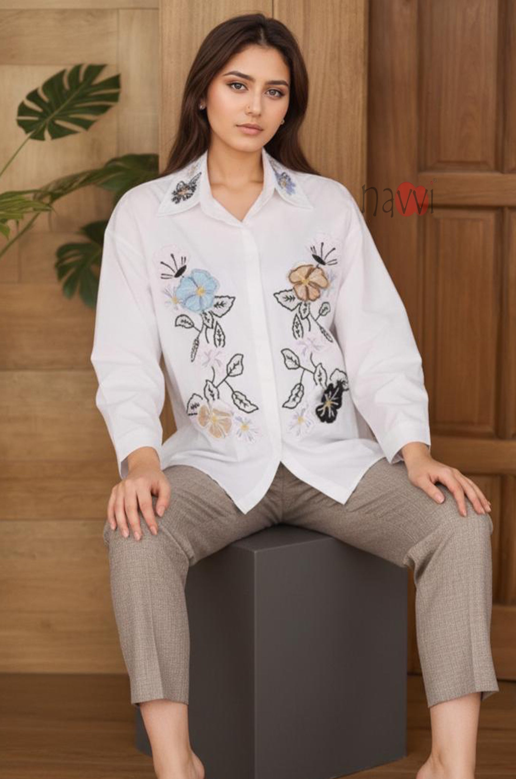 Floral Whisper Embroidered Linen Shirt