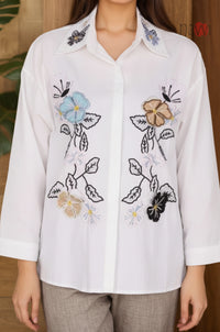 Floral Whisper Embroidered Linen Shirt