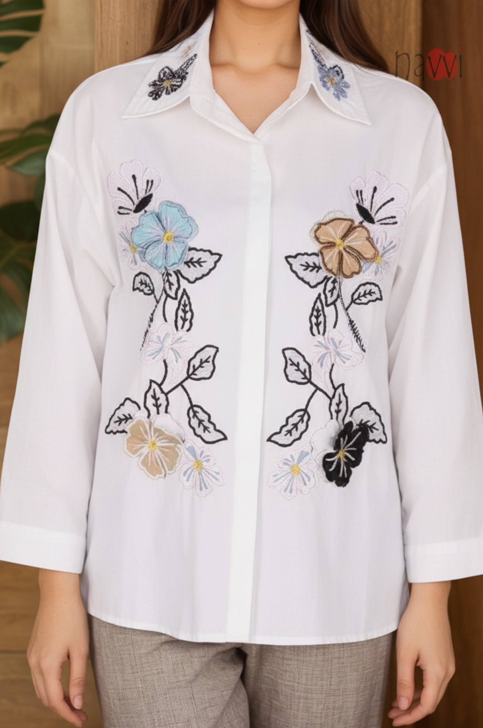 Floral Whisper Embroidered Linen Shirt