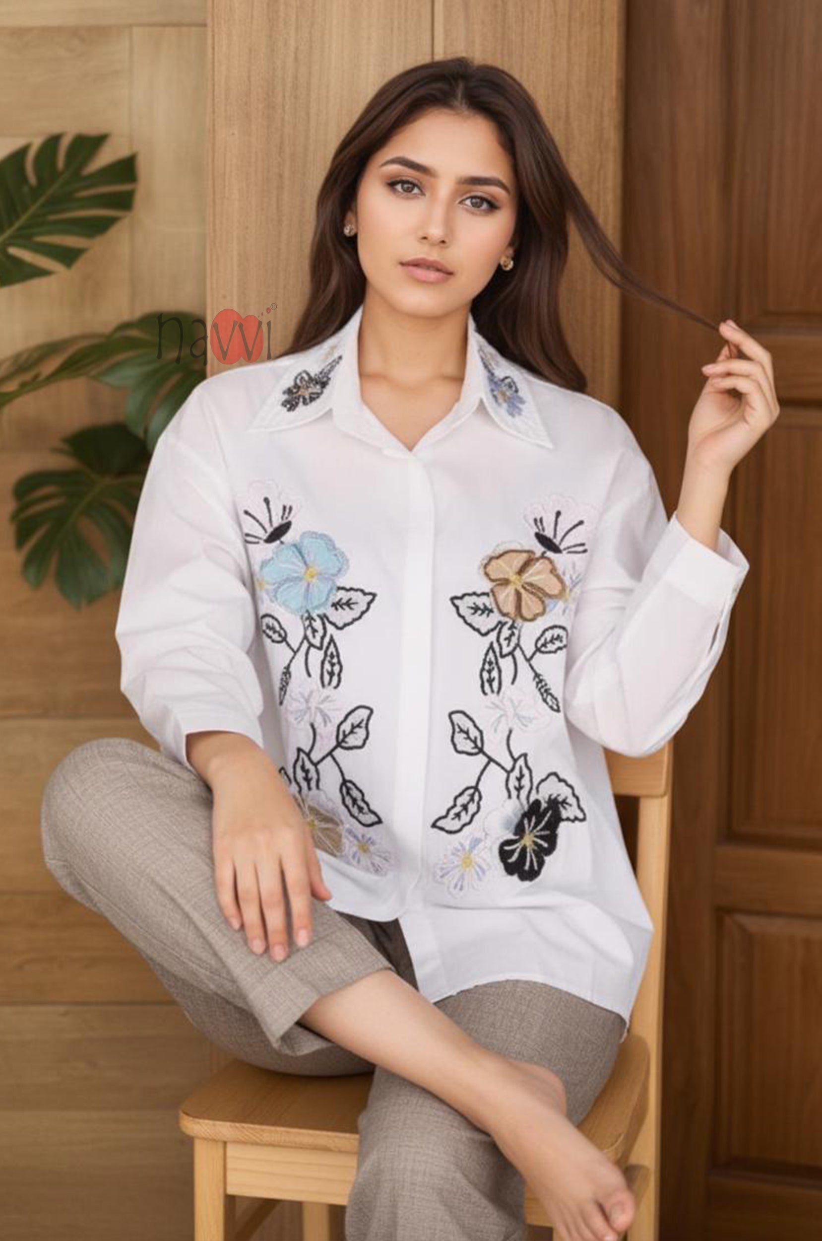 Floral Whisper Embroidered Linen Shirt