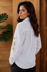 Floral Embroidered White Linen Shirt
