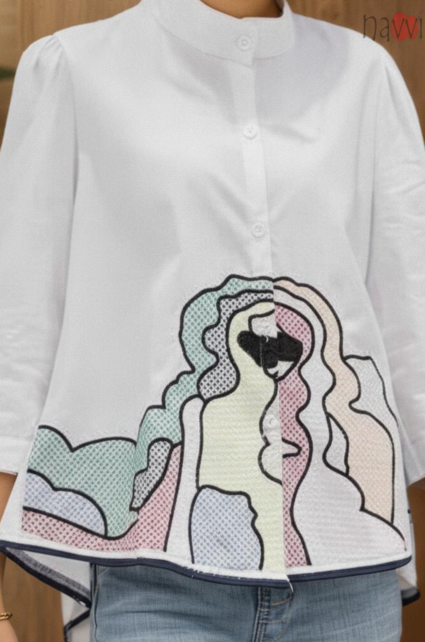 Pastel Muse Embroidered High-Low Linen Shirt