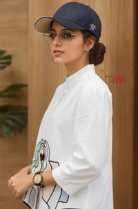 Pastel Muse Embroidered High-Low Linen Shirt