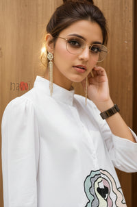 Pastel Muse Embroidered High-Low Linen Shirt