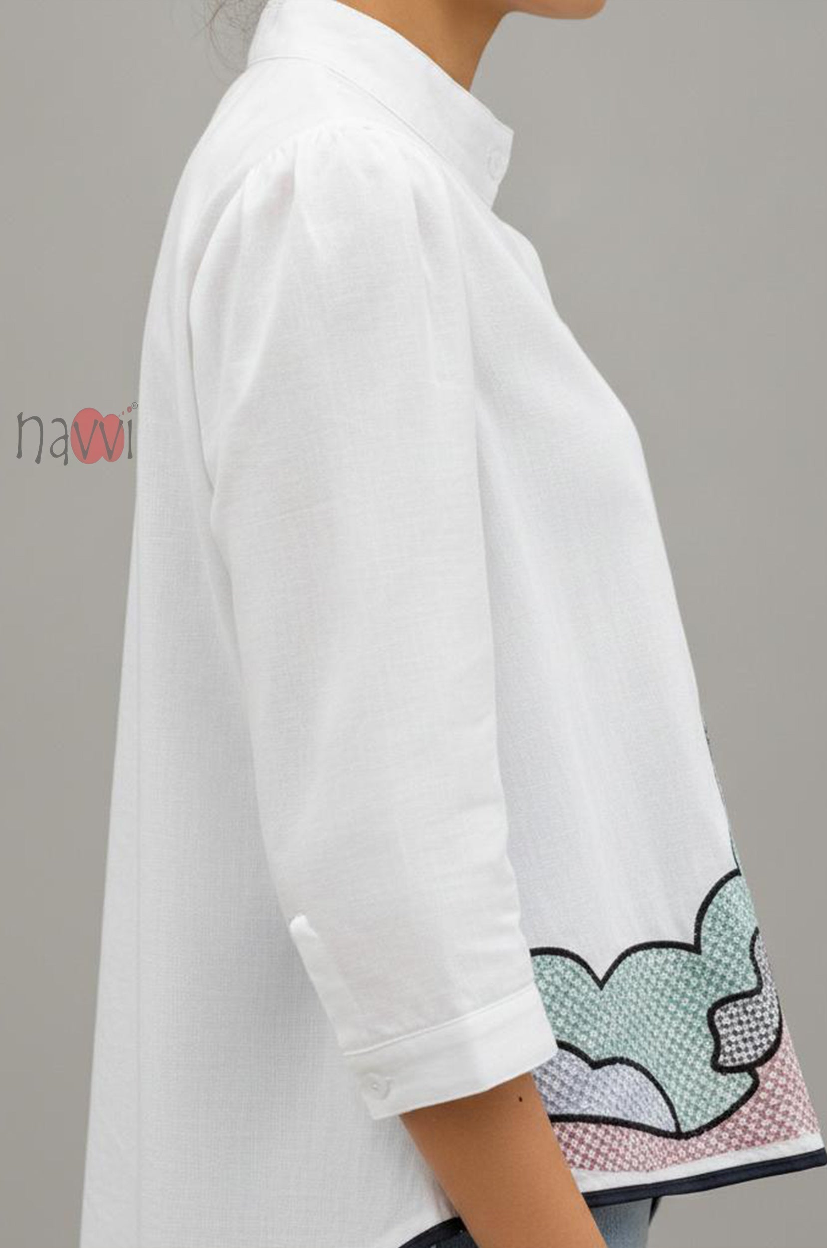 Pastel Muse Embroidered High-Low Linen Shirt