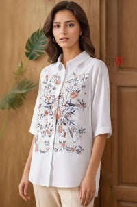 Ivory Meadow Embroidered Linen Shirt
