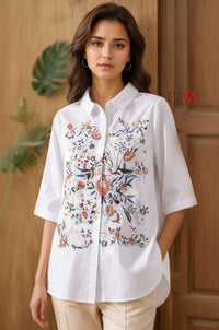 Ivory Meadow Embroidered Linen Shirt
