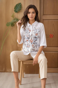 Ivory Meadow Embroidered Linen Shirt