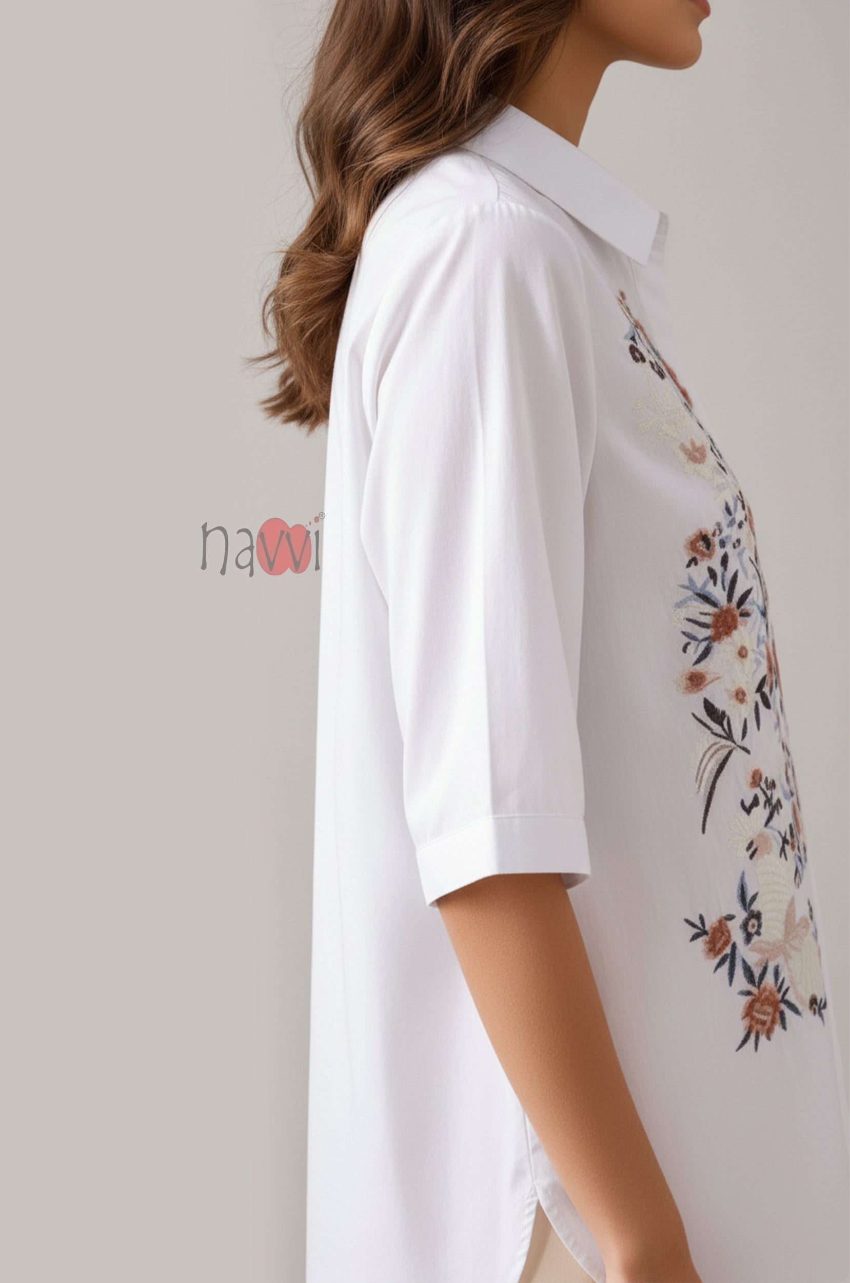Ivory Meadow Embroidered Linen Shirt