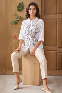 Ivory Meadow Embroidered Linen Shirt
