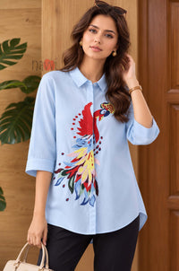 Majestic Peacock Embroidered Linen Shirt