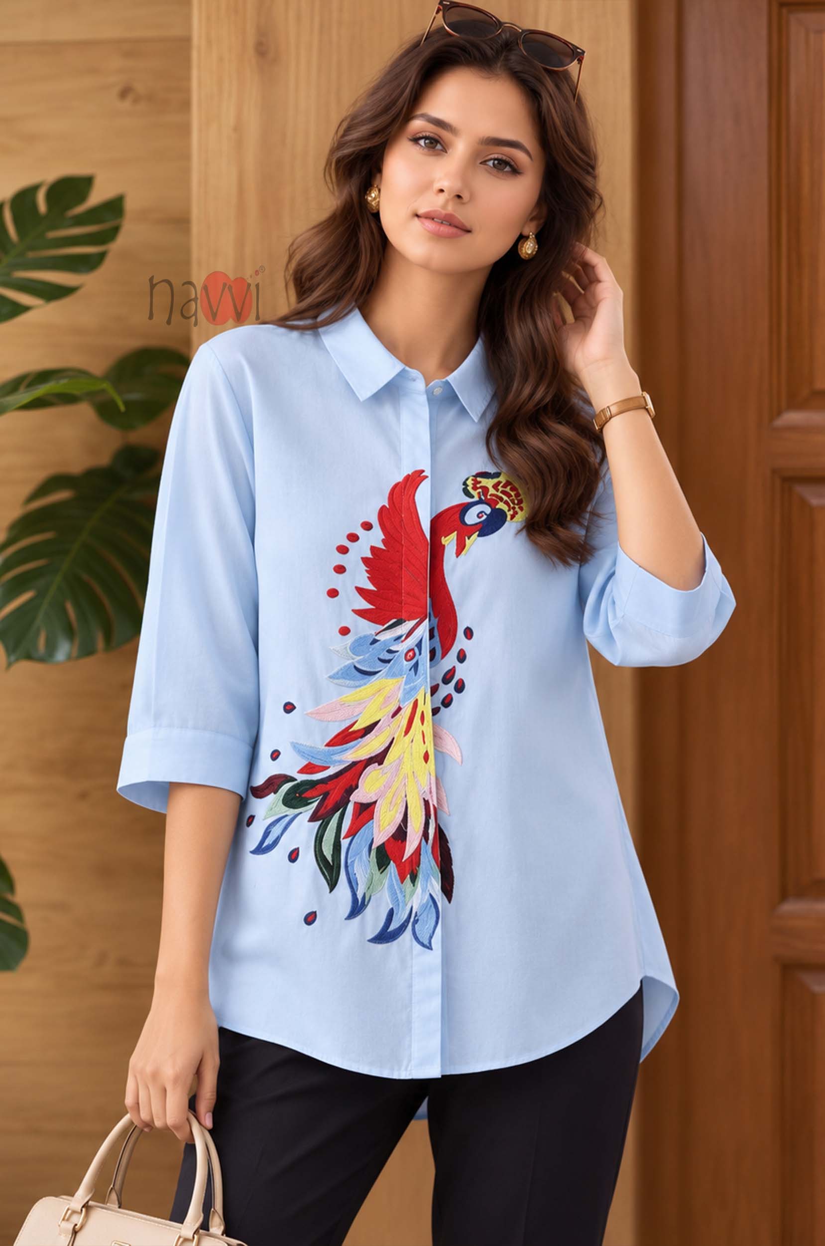 Majestic Peacock Embroidered Linen Shirt
