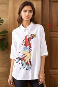 Majestic Peacock Embroidered Linen Shirt