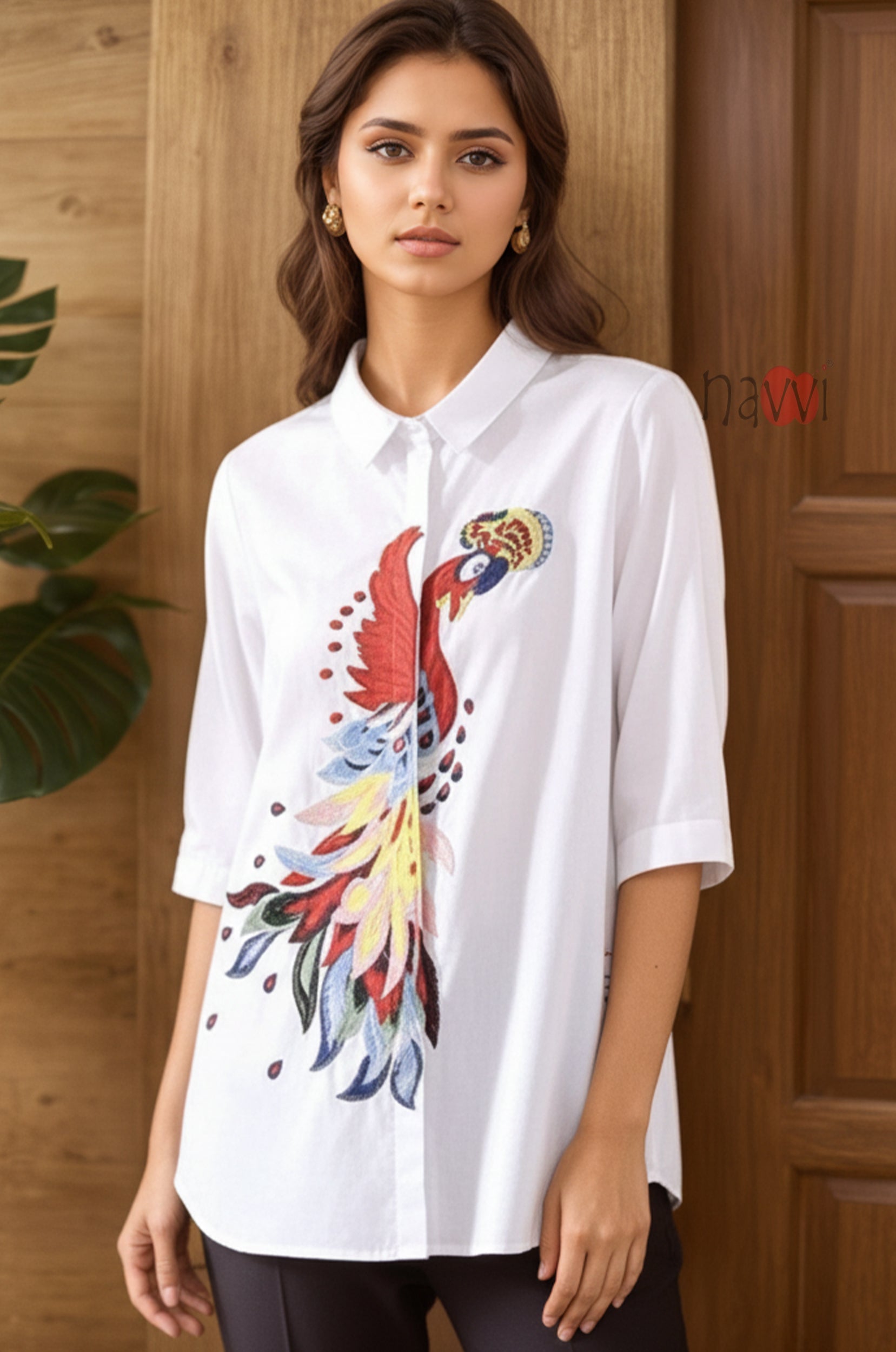 Majestic Peacock Embroidered Linen Shirt
