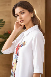 Majestic Peacock Embroidered Linen Shirt