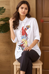 Majestic Peacock Embroidered Linen Shirt