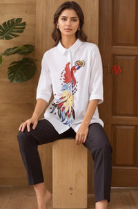 Majestic Peacock Embroidered Linen Shirt