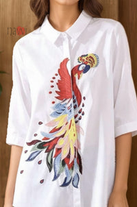 Majestic Peacock Embroidered Linen Shirt