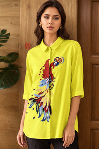 Majestic Peacock Embroidered Linen Shirt