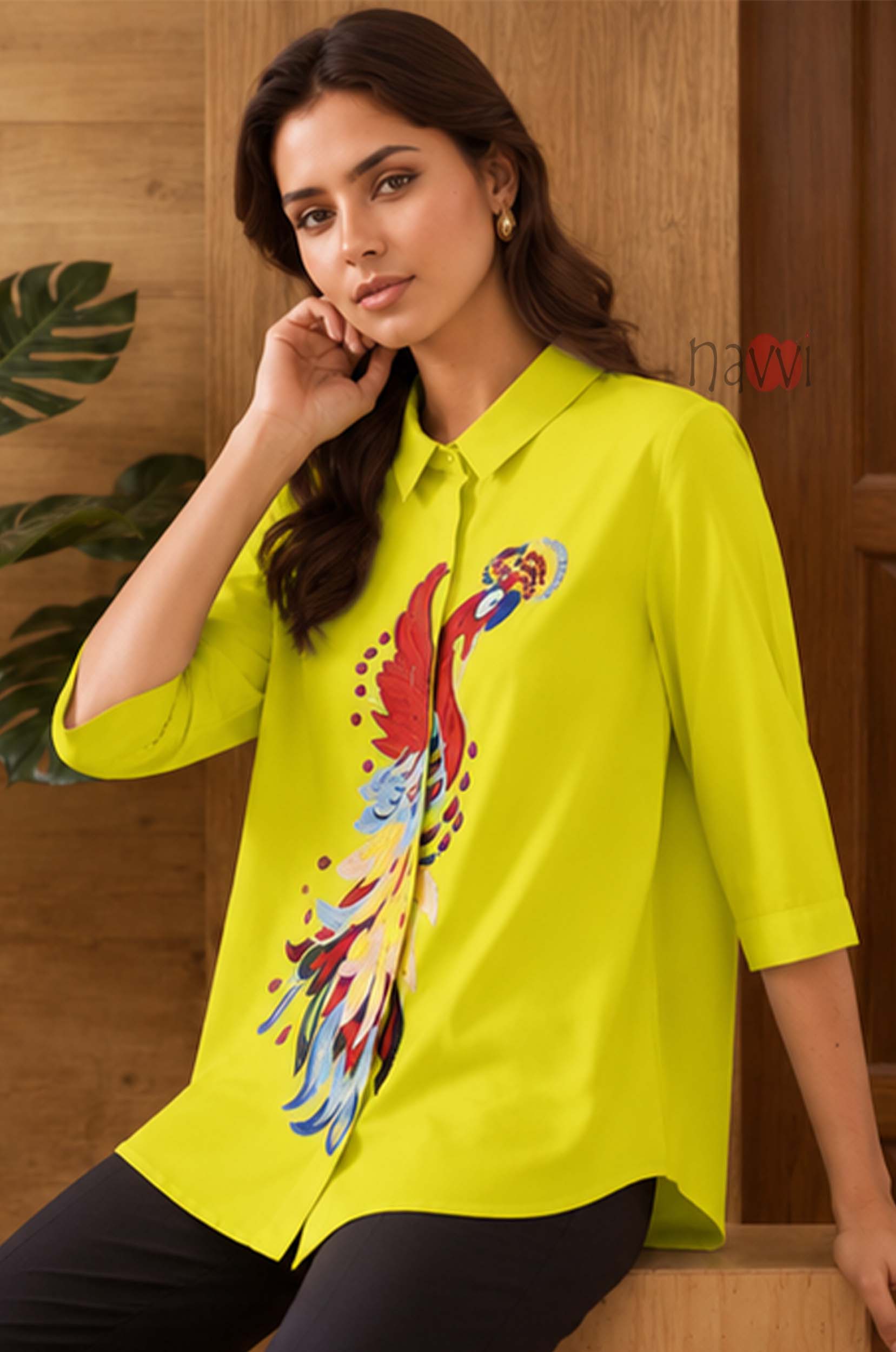 Majestic Peacock Embroidered Linen Shirt