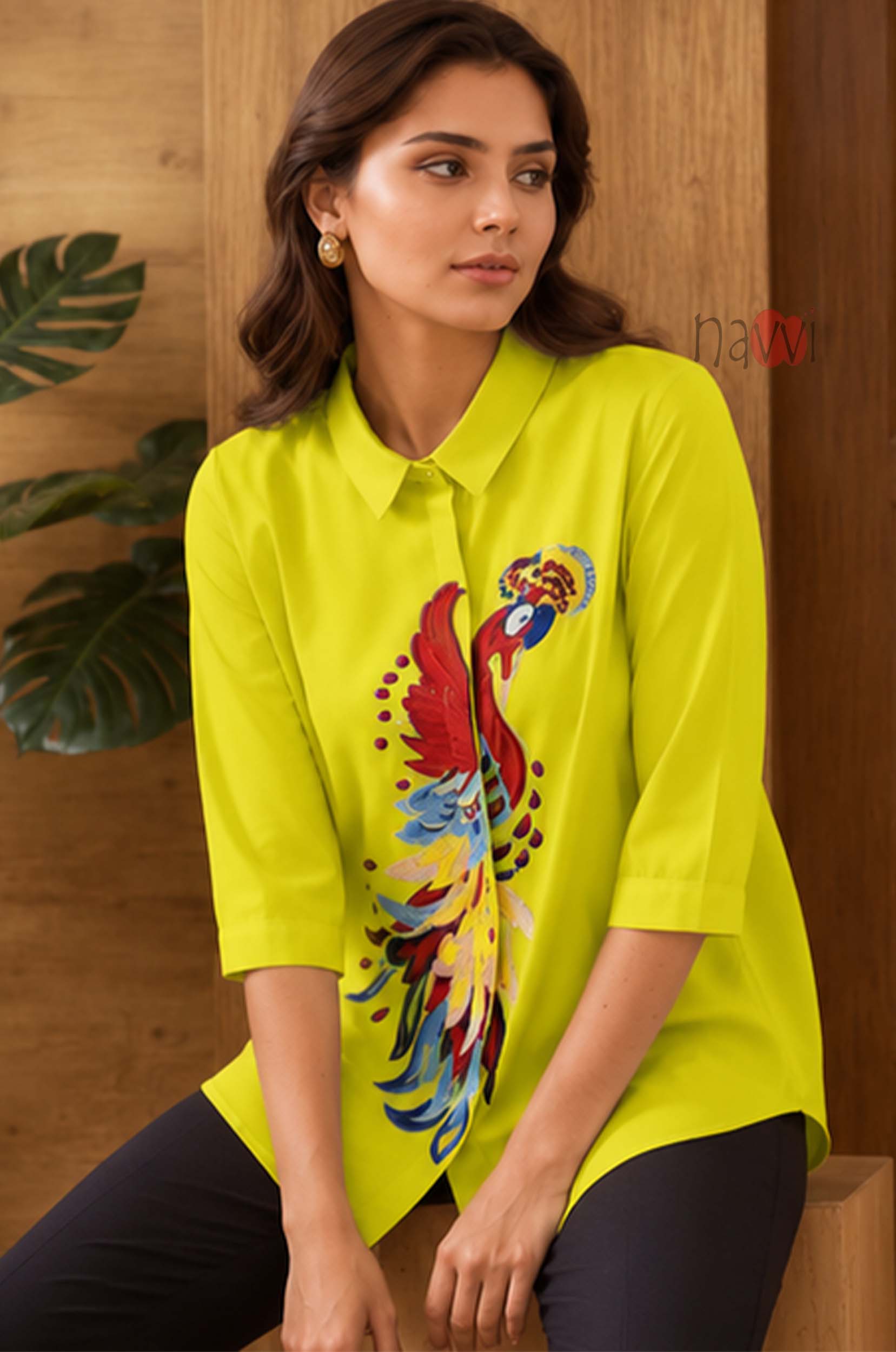 Majestic Peacock Embroidered Linen Shirt