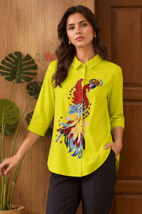 Majestic Peacock Embroidered Linen Shirt